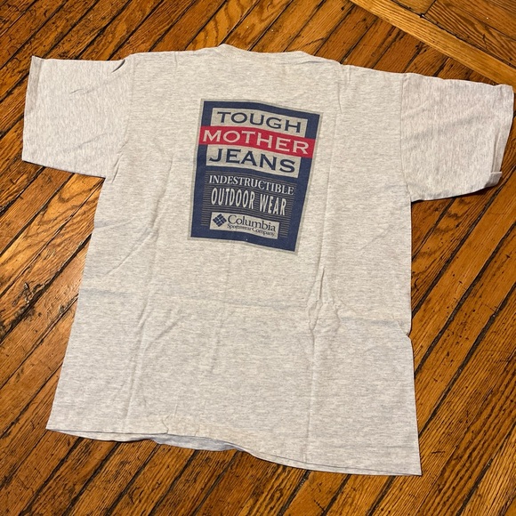 Vintage 90s Columbia Tough Mother Jeans Single Stitched Graphic Tee Shirt Large - Picture 1 of 6